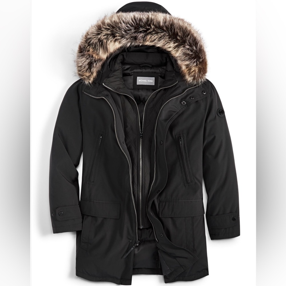 Michael Kors Men's Hooded Snorkel Parka, Black, 883661672560 - Picture 2 of 11